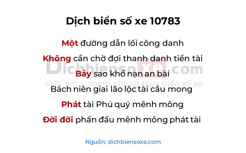 Dịch thơ biển số 10783