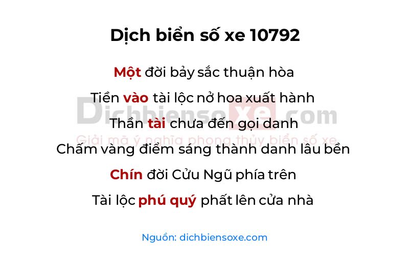 Dịch thơ biển số 10792