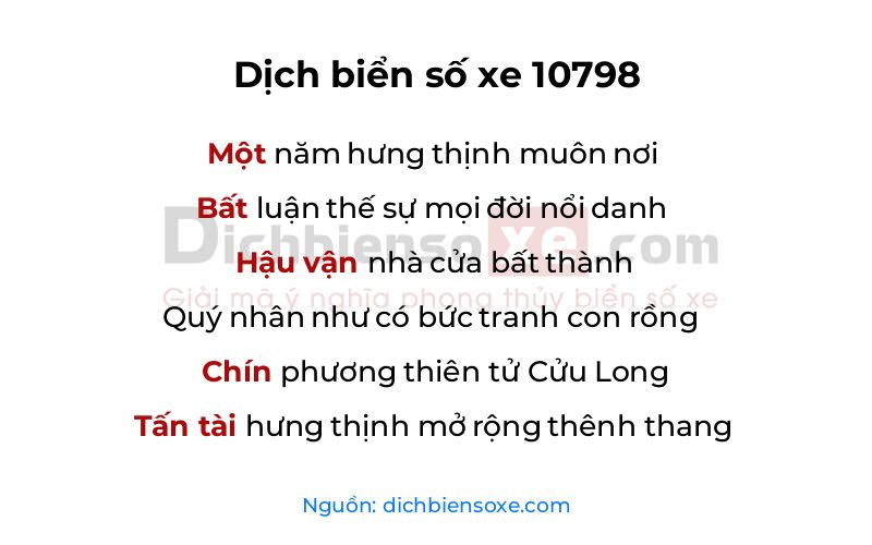 Dịch thơ biển số 10798
