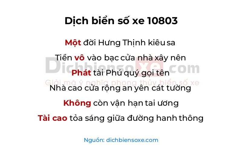 Dịch thơ biển số 10803