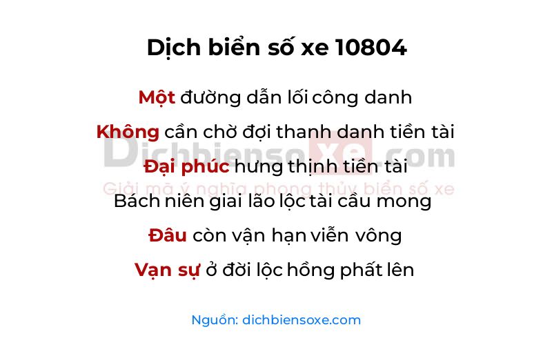 Dịch thơ biển số 10804