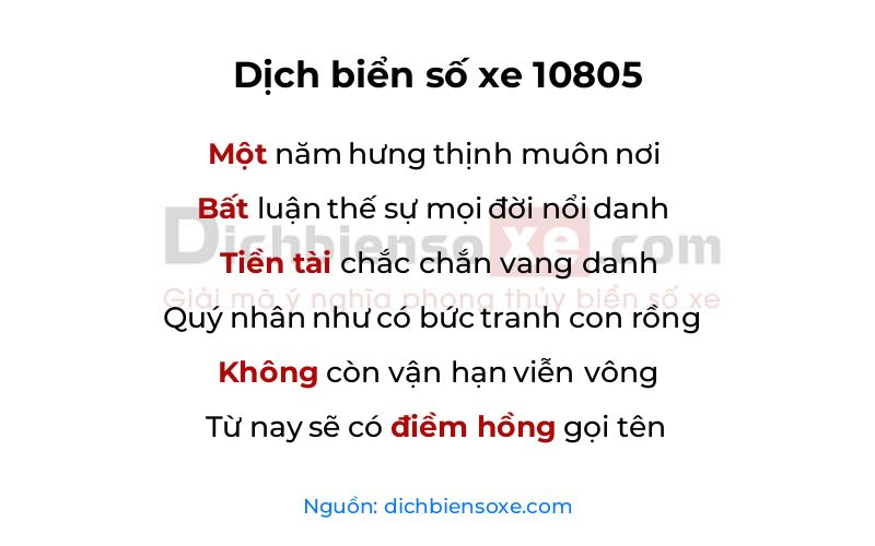 Dịch thơ biển số 10805