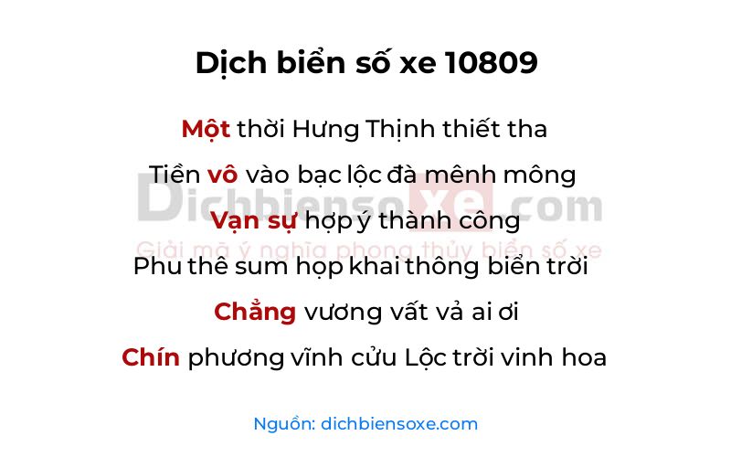 Dịch thơ biển số 10809