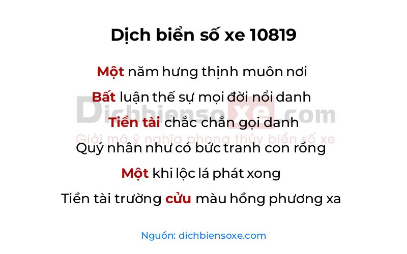 Dịch thơ biển số 10819
