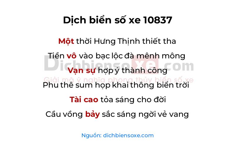 Dịch thơ biển số 10837