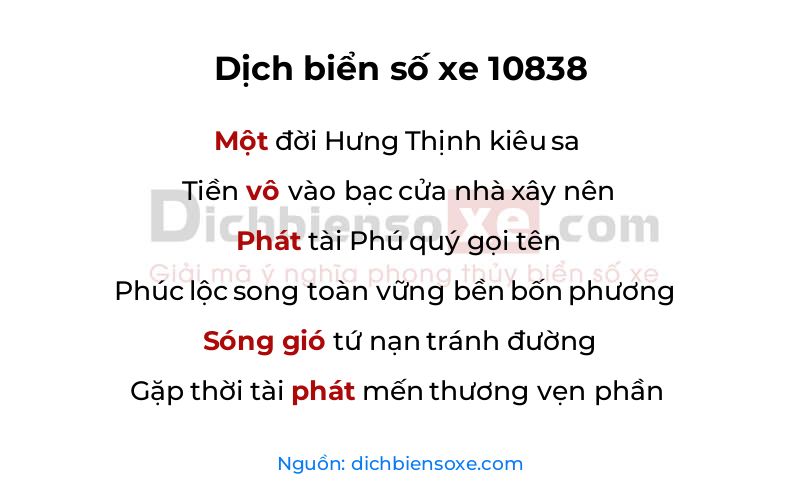 Dịch thơ biển số 10838
