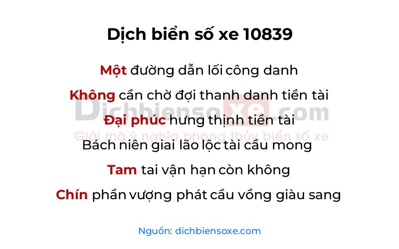 Dịch thơ biển số 10839