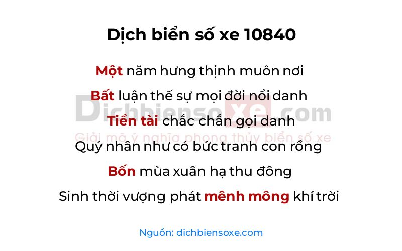 Dịch thơ biển số 10840