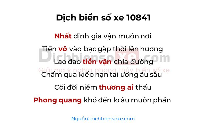 Dịch thơ biển số 10841