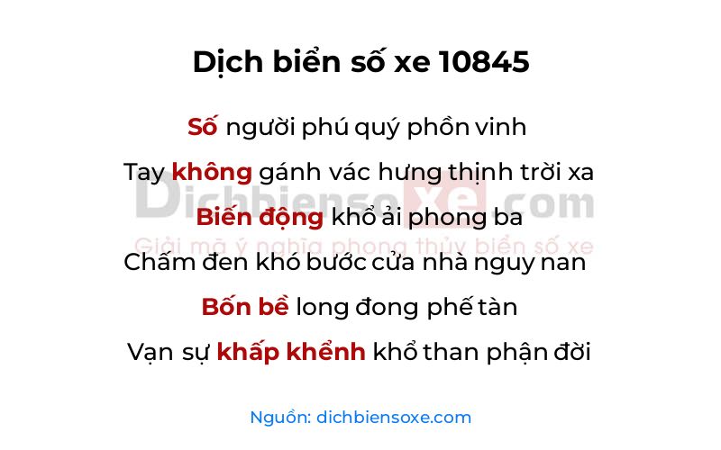 Dịch thơ biển số 10845