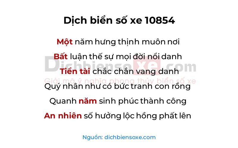 Dịch thơ biển số 10854