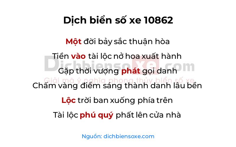 Dịch thơ biển số 10862