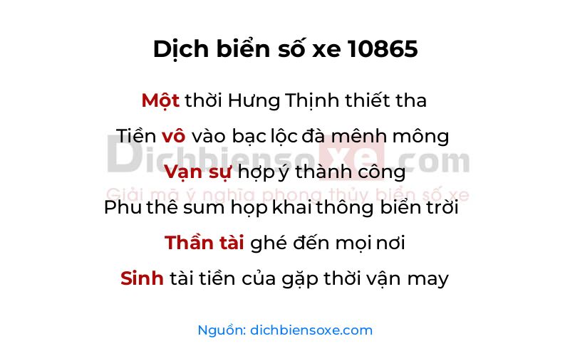 Dịch thơ biển số 10865