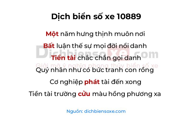 Dịch thơ biển số 10889
