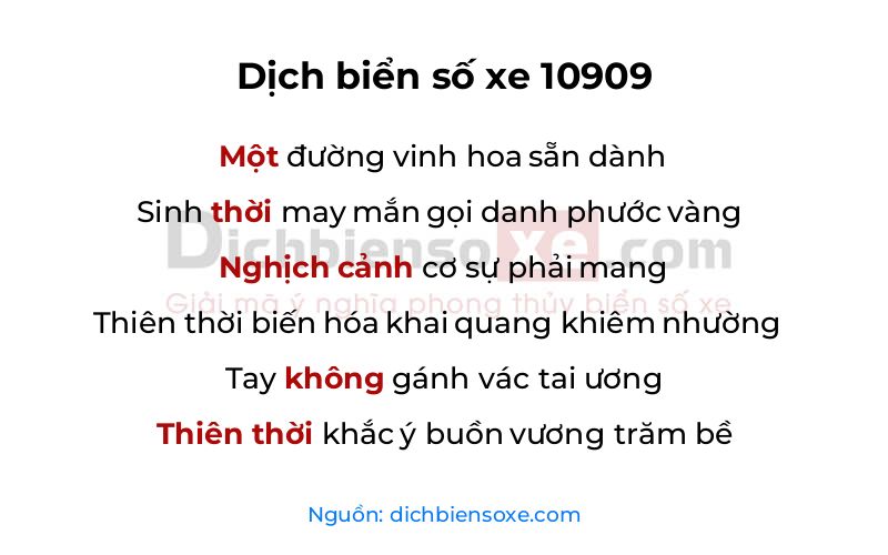 Dịch thơ biển số 10909