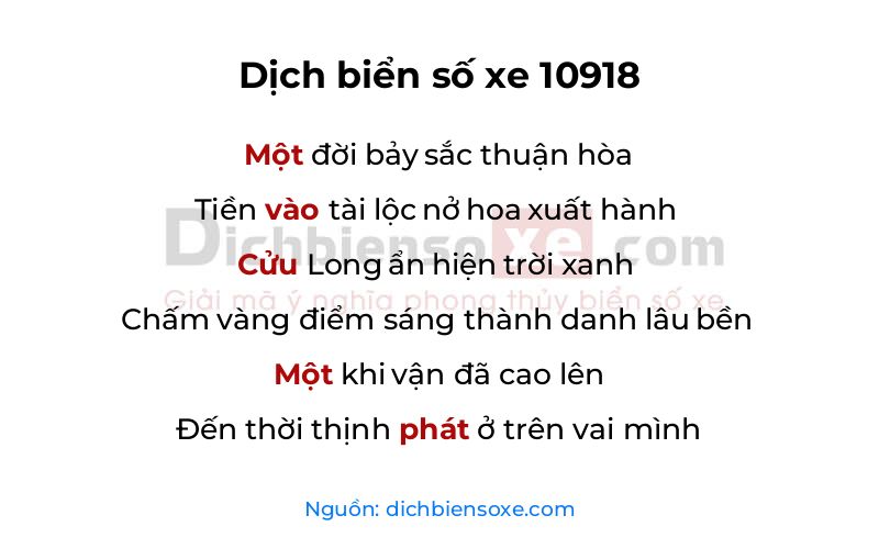 Dịch thơ biển số 10918