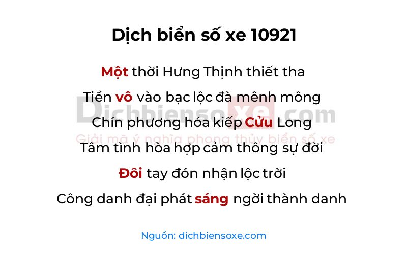 Dịch thơ biển số 10921