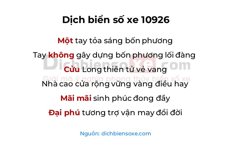 Dịch thơ biển số 10926