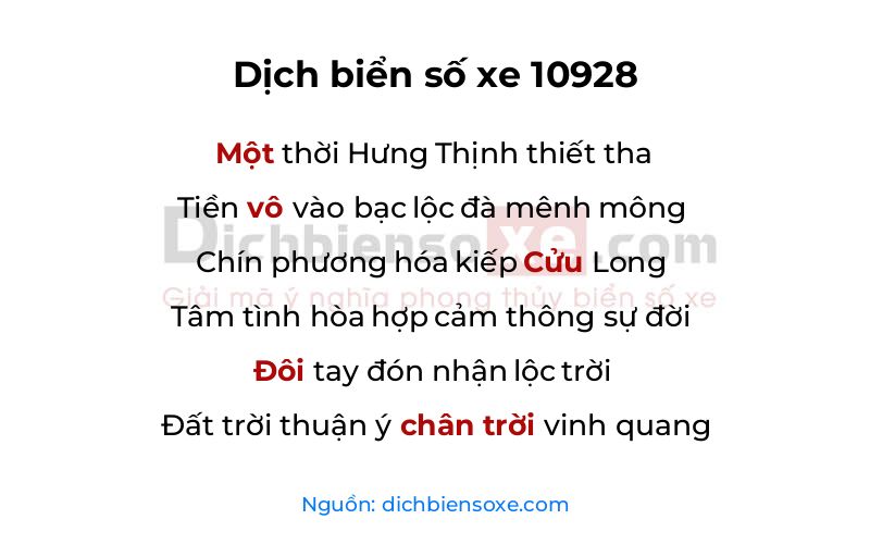 Dịch thơ biển số 10928