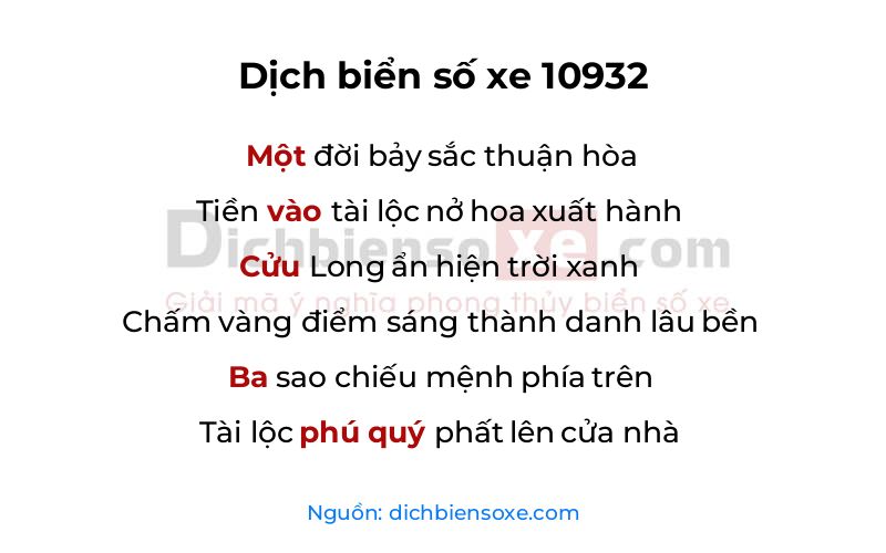 Dịch thơ biển số 10932