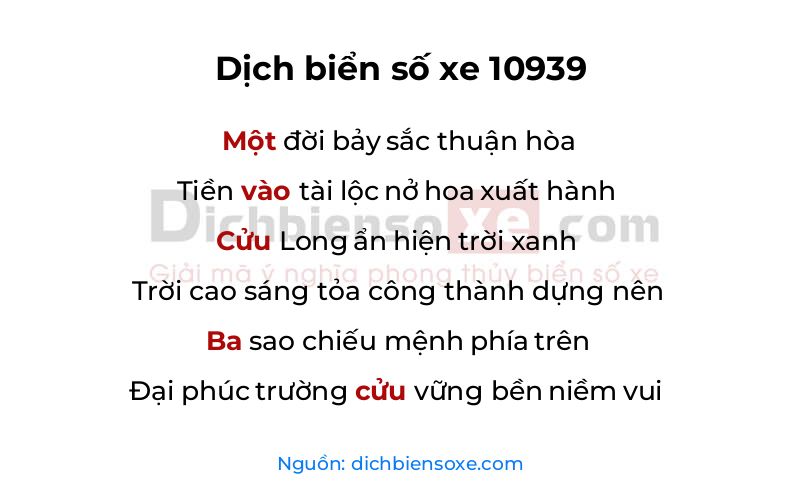 Dịch thơ biển số 10939