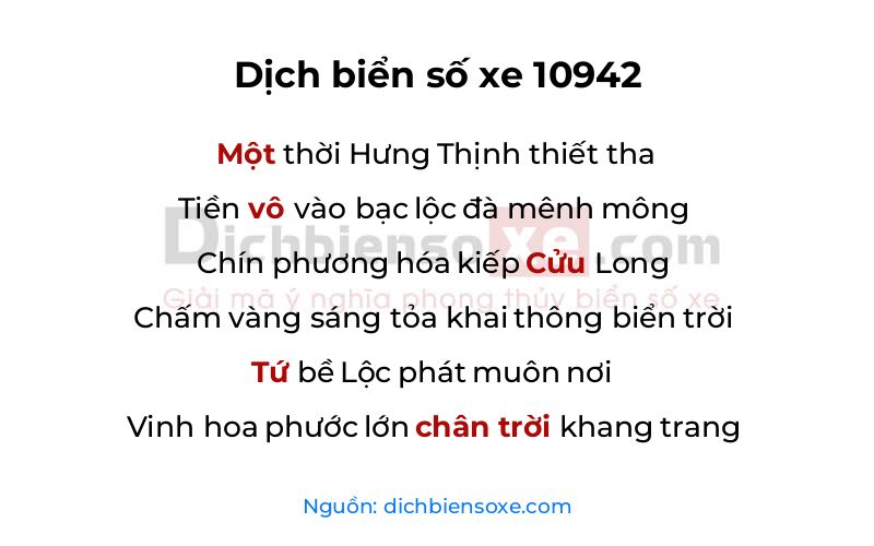 Dịch thơ biển số 10942
