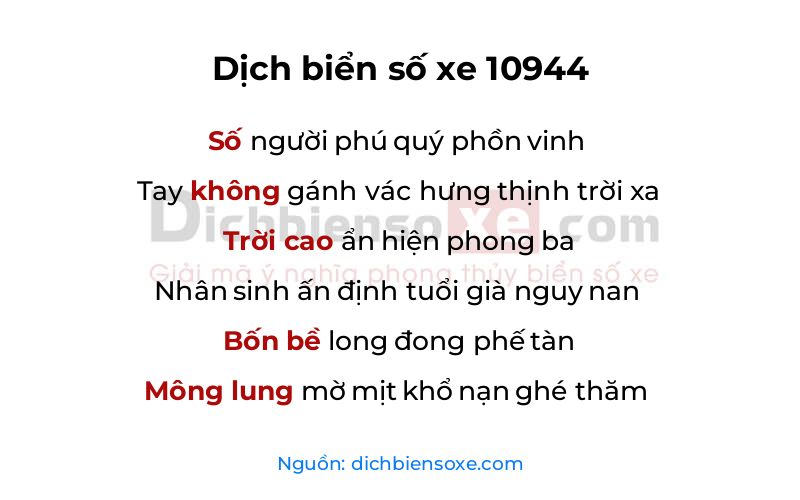 Dịch thơ biển số 10944