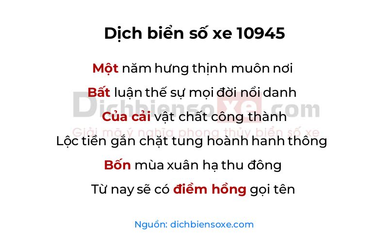 Dịch thơ biển số 10945
