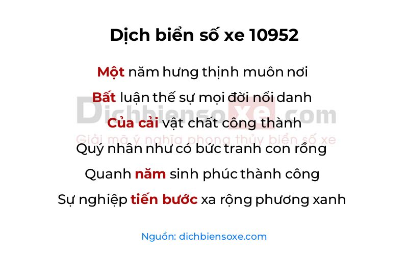 Dịch thơ biển số 10952
