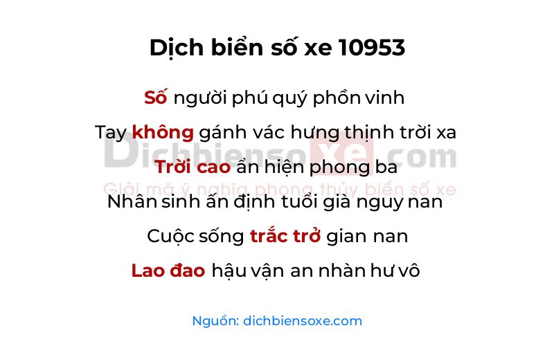 Dịch thơ biển số 10953