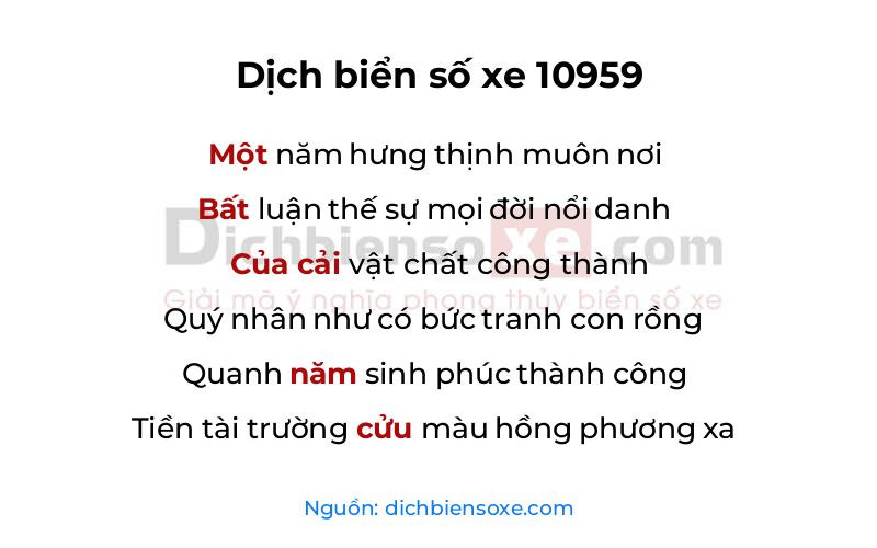 Dịch thơ biển số 10959