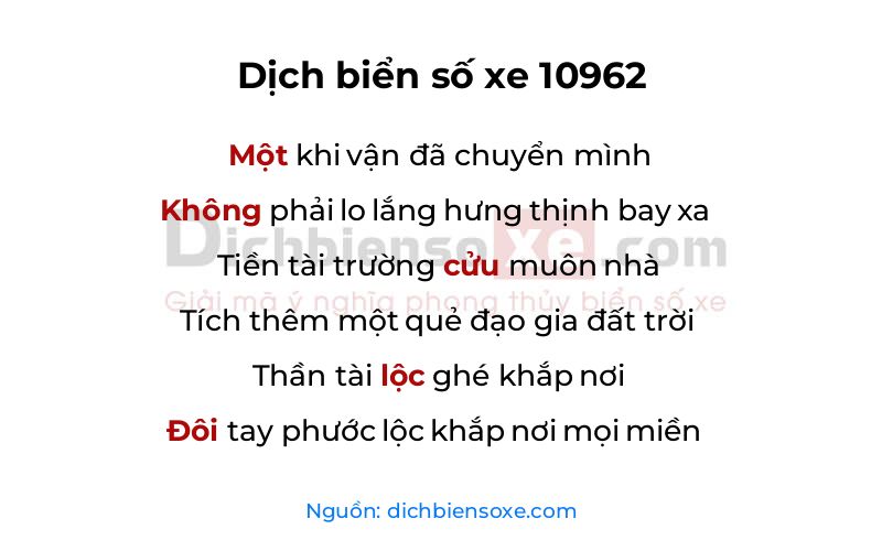 Dịch thơ biển số 10962