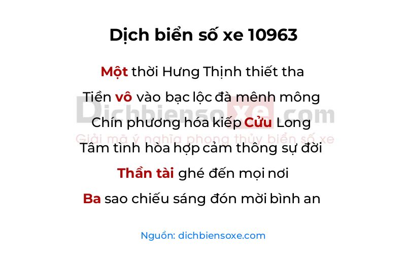 Dịch thơ biển số 10963