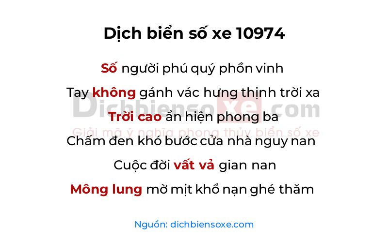 Dịch thơ biển số 10974
