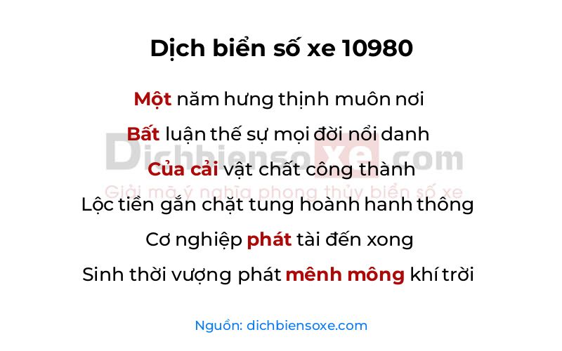 Dịch thơ biển số 10980