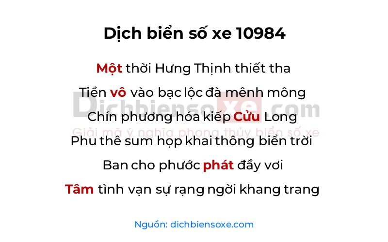 Dịch thơ biển số 10984