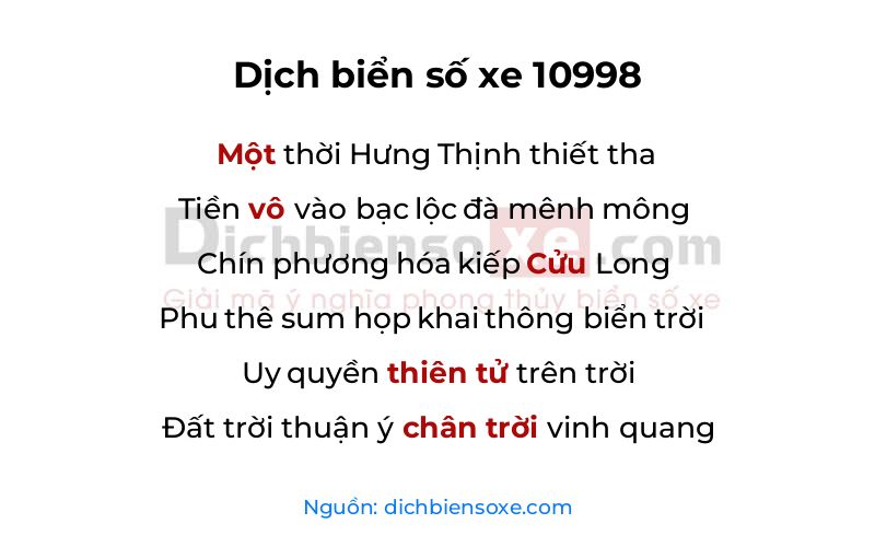 Dịch thơ biển số 10998