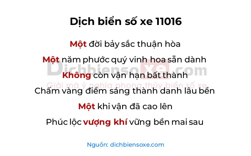 Dịch thơ biển số 11016