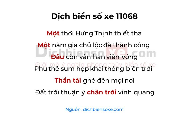 Dịch thơ biển số 11068