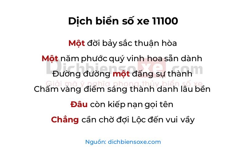 Dịch thơ biển số 11100