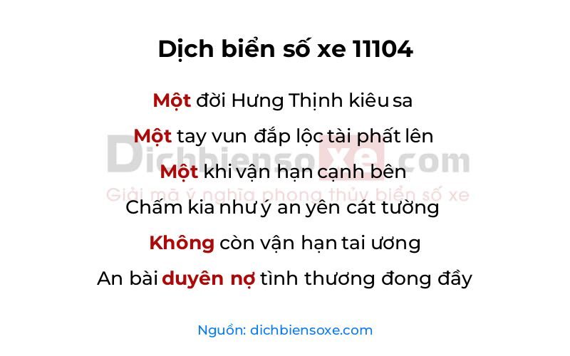 Dịch thơ biển số 11104