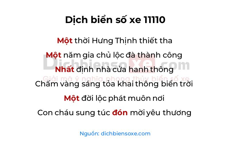 Dịch thơ biển số 11110