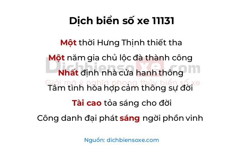 Dịch thơ biển số 11131