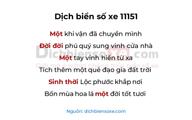 Dịch thơ biển số 11151