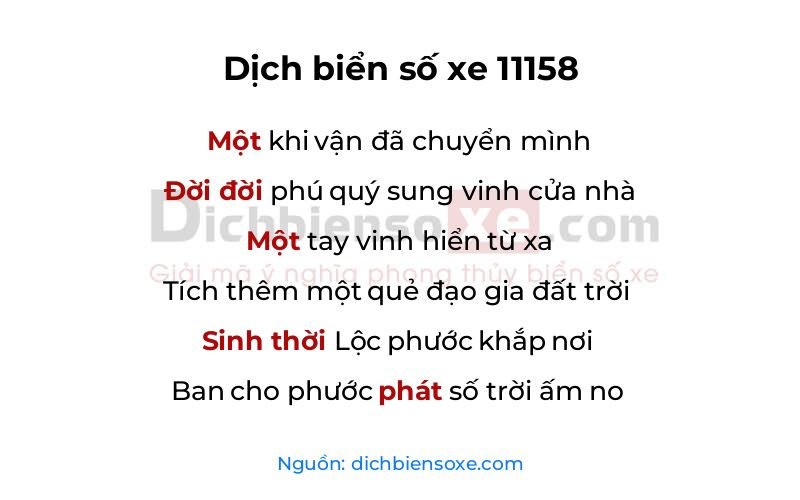 Dịch thơ biển số 11158