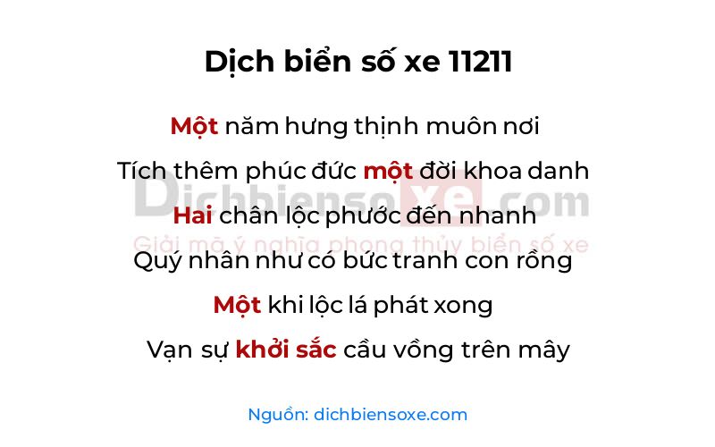 Dịch thơ biển số 11211