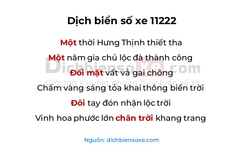 Dịch thơ biển số 11222