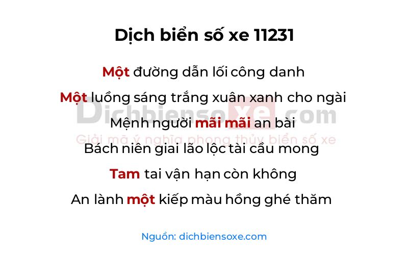 Dịch thơ biển số 11231