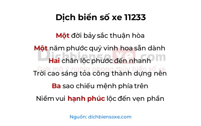 Dịch thơ biển số 11233