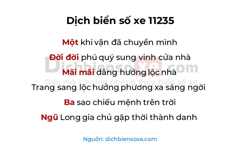 Dịch thơ biển số 11235